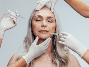 Image shows a cosmetic nurse at a skin clinic in parramatta providing a skin consultation for anti wrinkle and face slimming treatments