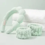 Cloud spa headband and wrist cuff pack in mint
